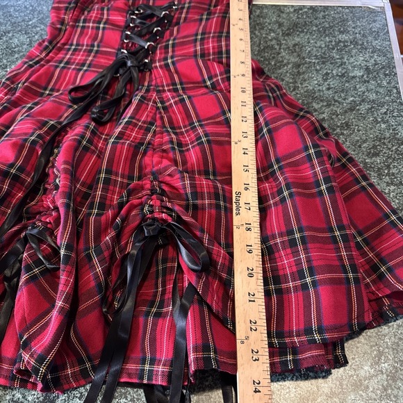 Spin Doctor Gothic Punk Tartan Skirt size S Red Black Y2K Ribbons Bows Corset - Picture 13 of 15